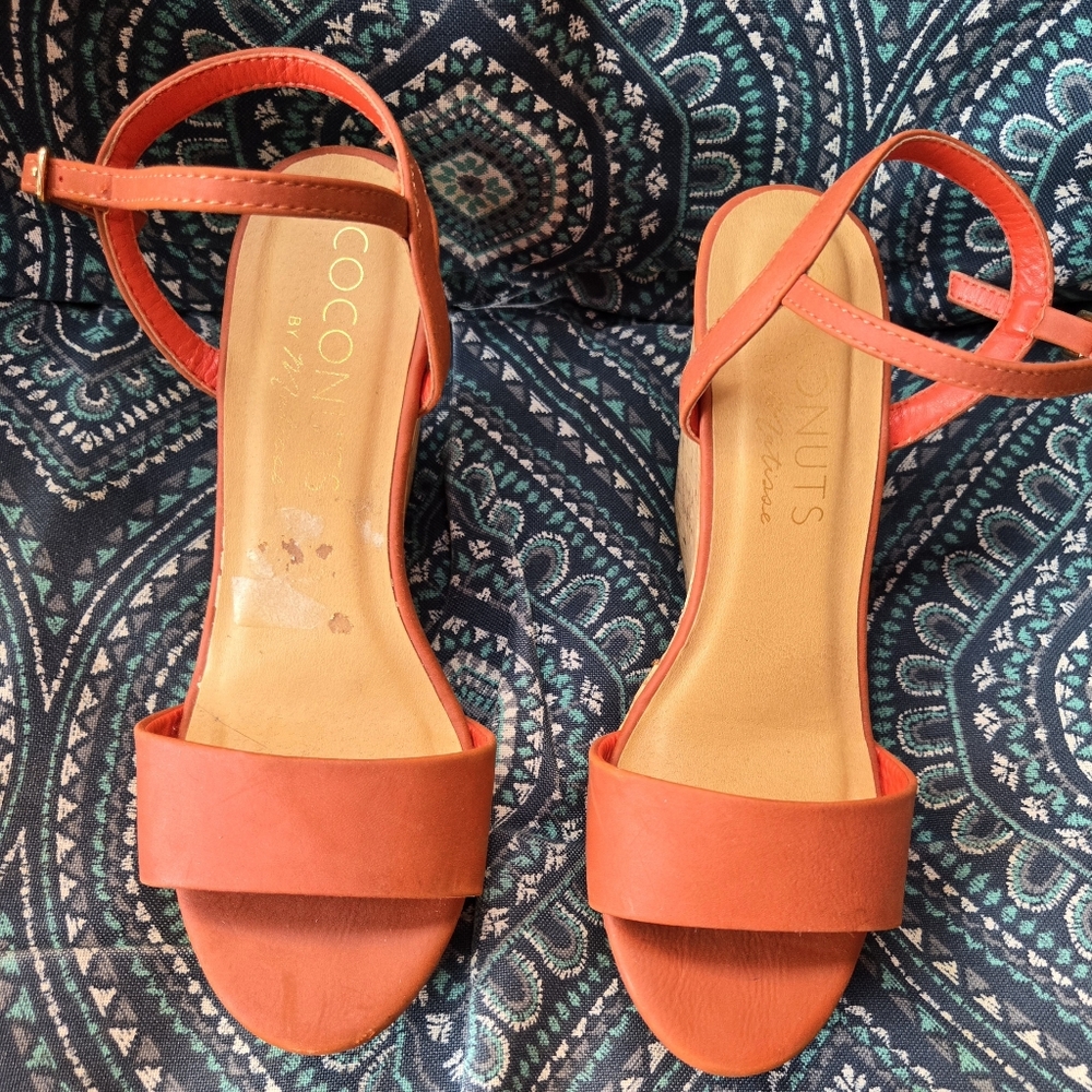 Coconuts by Matisse Burnt Orange Wedge Sandals with Cork Heel